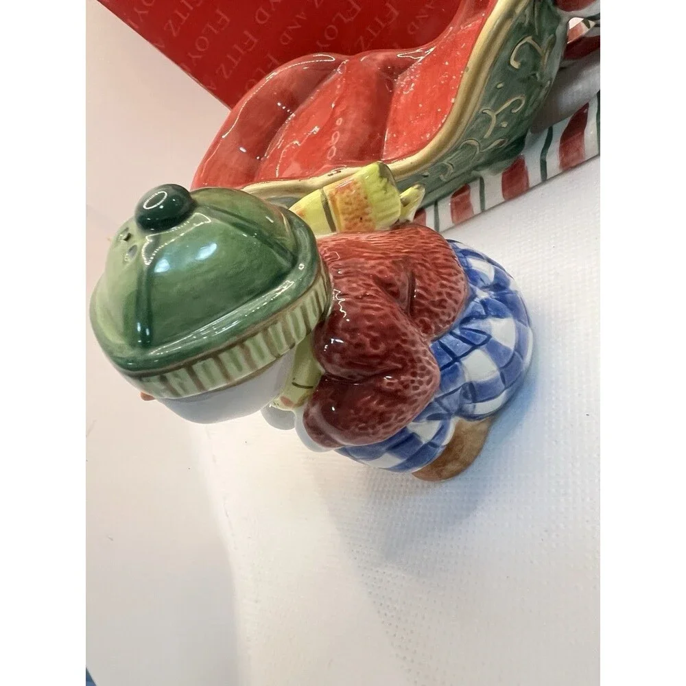 Fitz and Floyd Snow Guys Salt and Pepper Shaker in box one chip holiday xmas